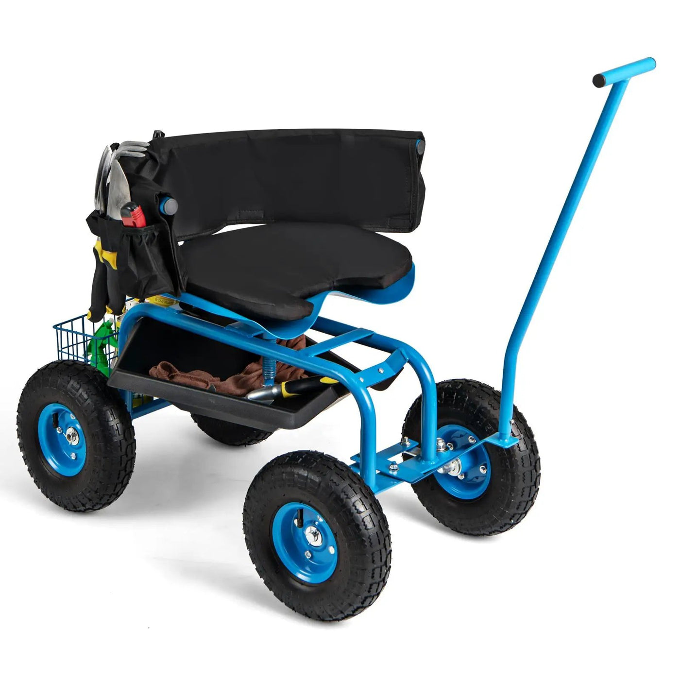 Rolling Garden Cart with Height Adjustable Swivel Seat and Storage Basket by DirectDeals