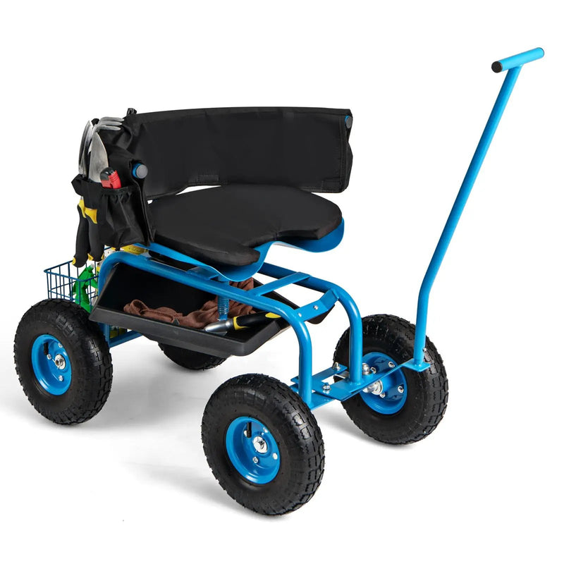 Rolling Garden Cart with Height Adjustable Swivel Seat and Storage Basket by DirectDeals