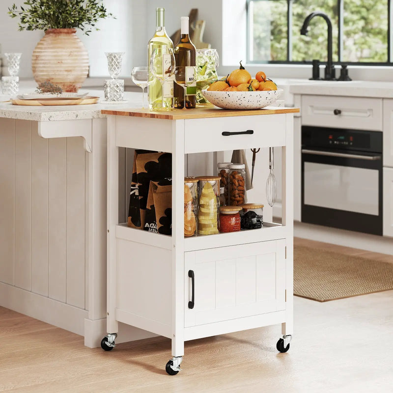 Rolling Kitchen Island Cart with Drawer and Side Hooks by DirectDeals