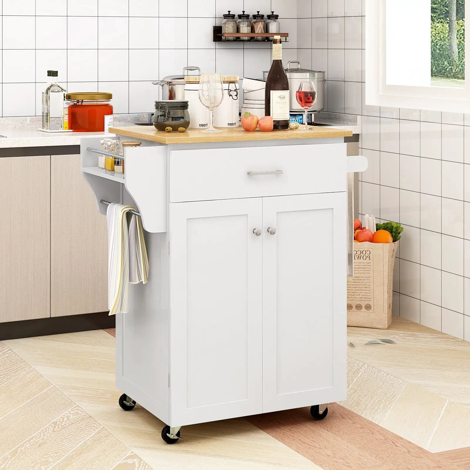 Utility Rolling Storage Cabinet Kitchen Island Cart with Spice Rack by DirectDeals