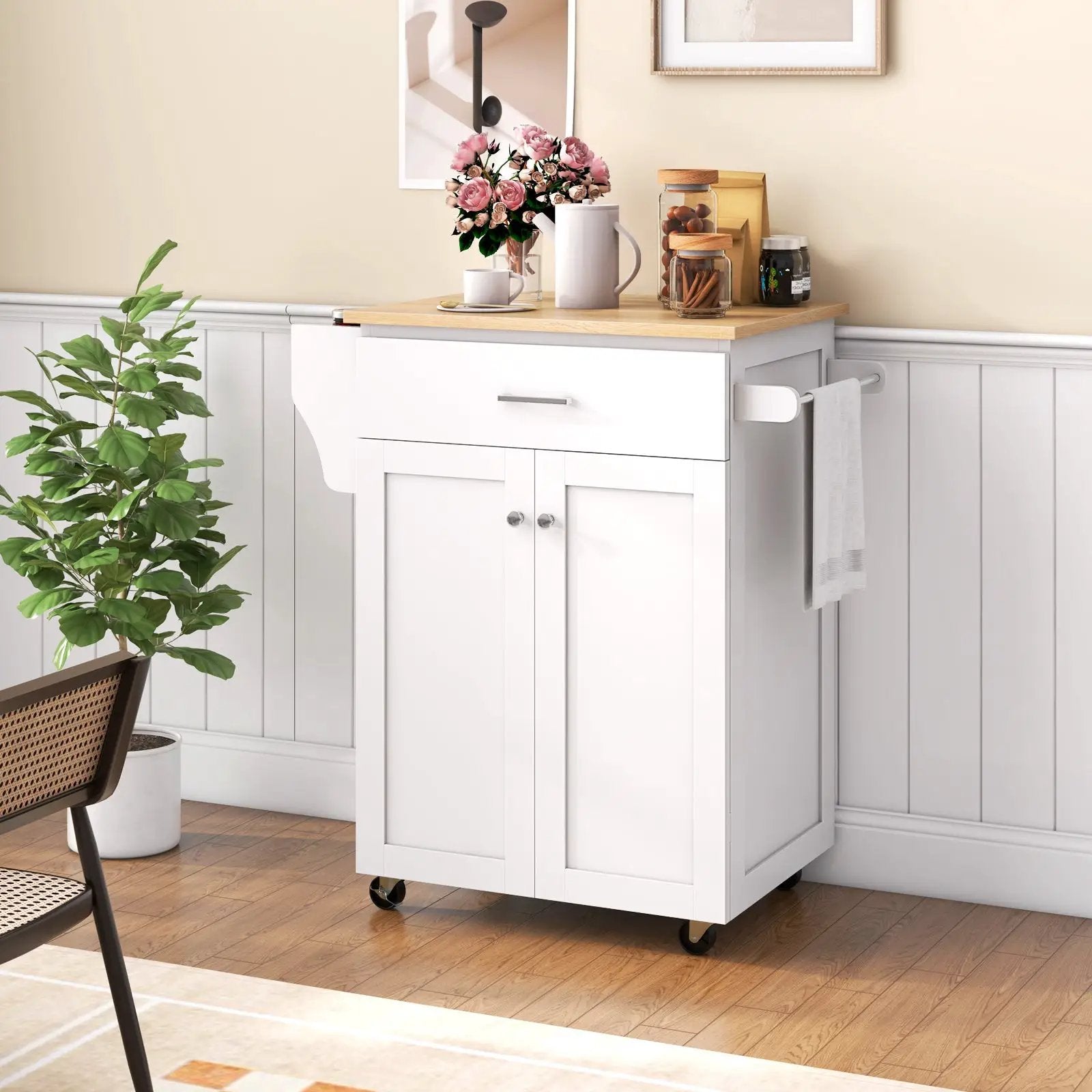 Utility Rolling Storage Cabinet Kitchen Island Cart with Spice Rack by DirectDeals