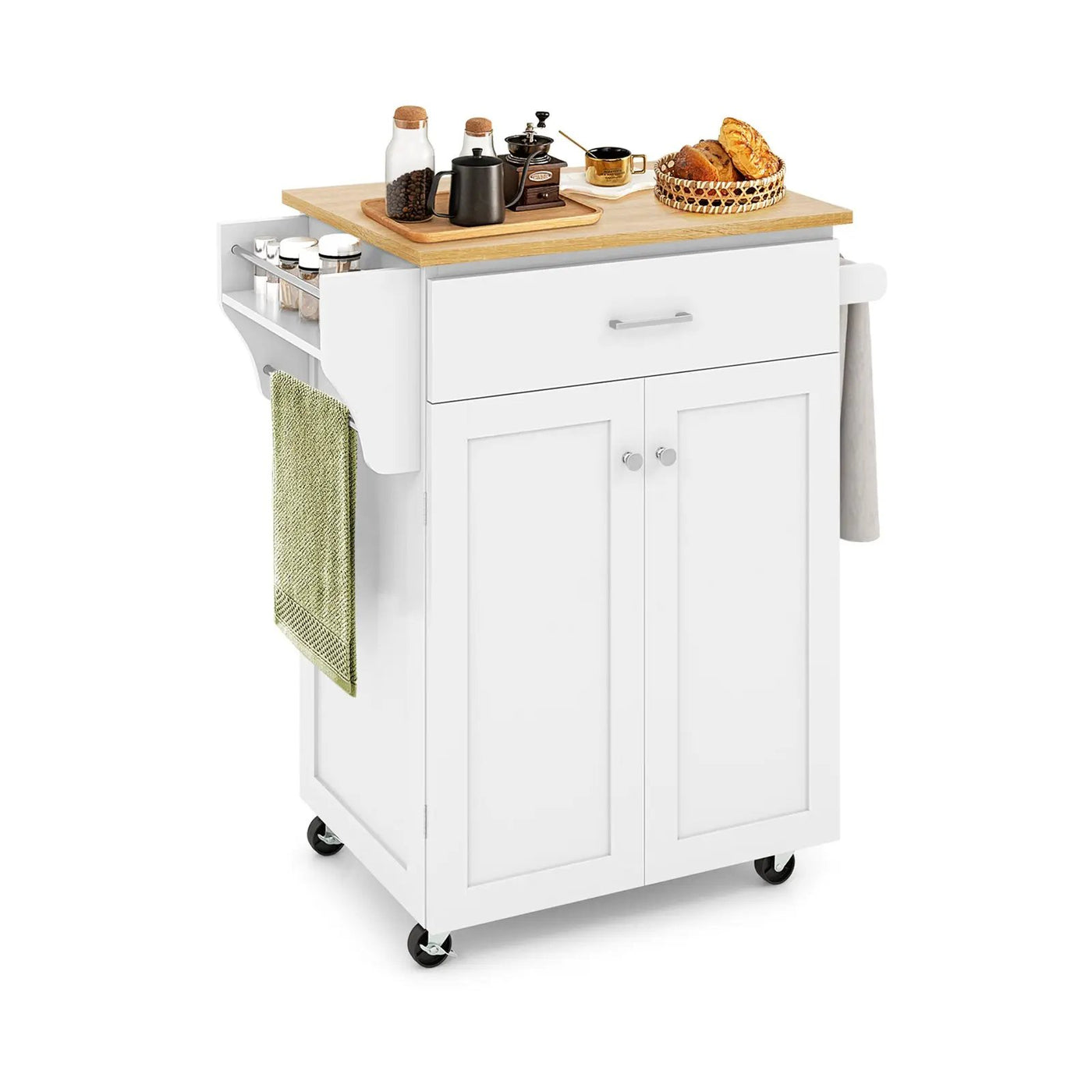 Utility Rolling Storage Cabinet Kitchen Island Cart with Spice Rack by DirectDeals
