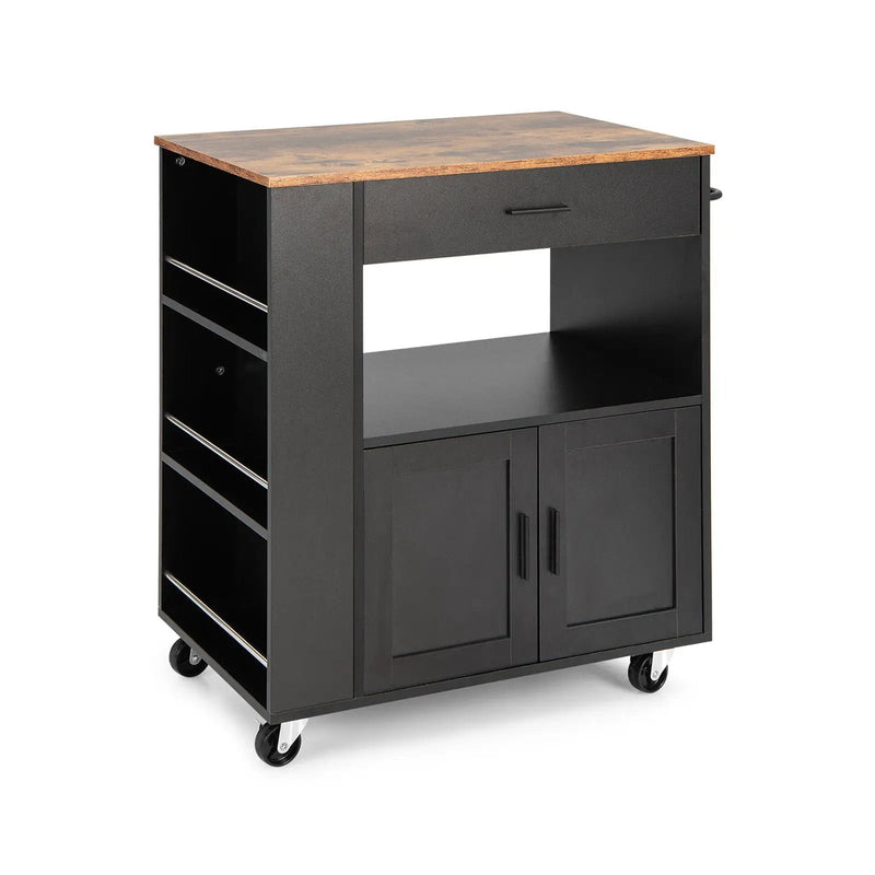 Rolling Kitchen Trolley with 3 Spice Racks Drawer and Open Shelf by DirectDeals