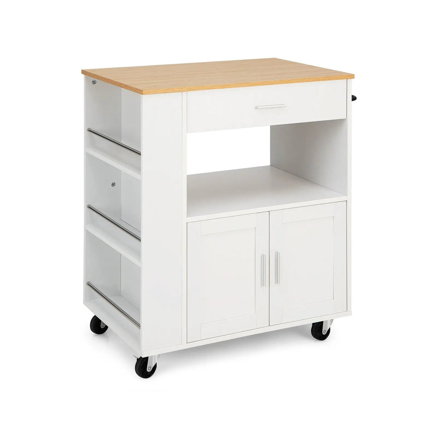 Rolling Kitchen Trolley with 3 Spice Racks Drawer and Open Shelf by DirectDeals