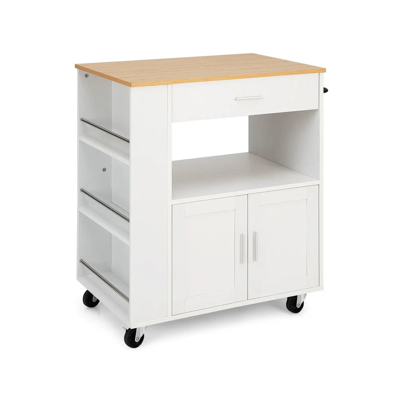 Rolling Kitchen Trolley with 3 Spice Racks Drawer and Open Shelf by DirectDeals