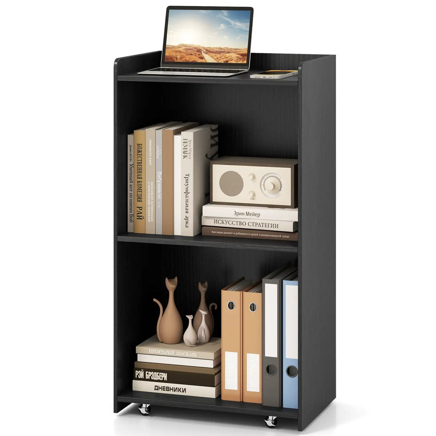 Rolling Podium Stand with 2 Shelves and Lockable Wheels by DirectDeals