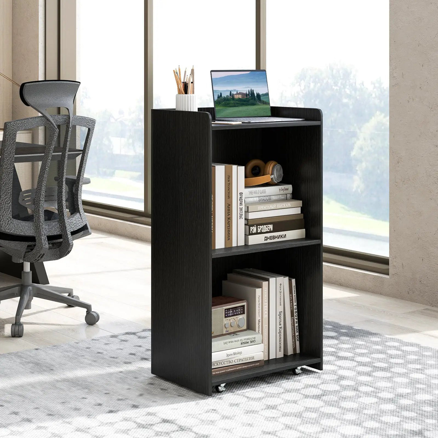 Rolling Podium Stand with 2 Shelves and Lockable Wheels by DirectDeals