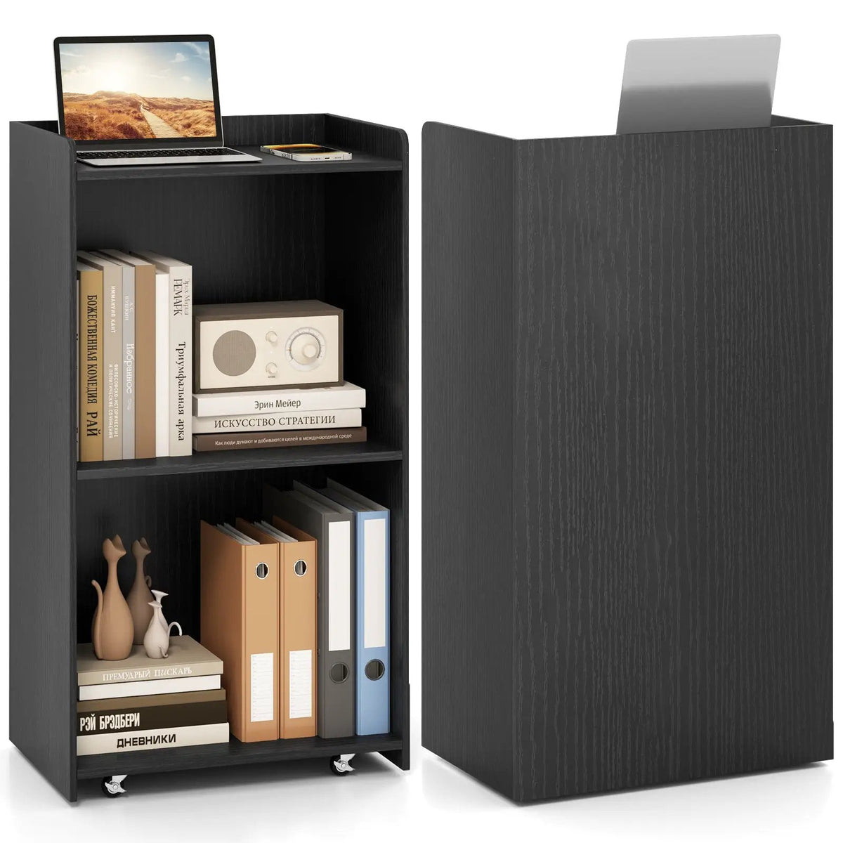 Rolling Podium Stand with 2 Shelves and Lockable Wheels by DirectDeals