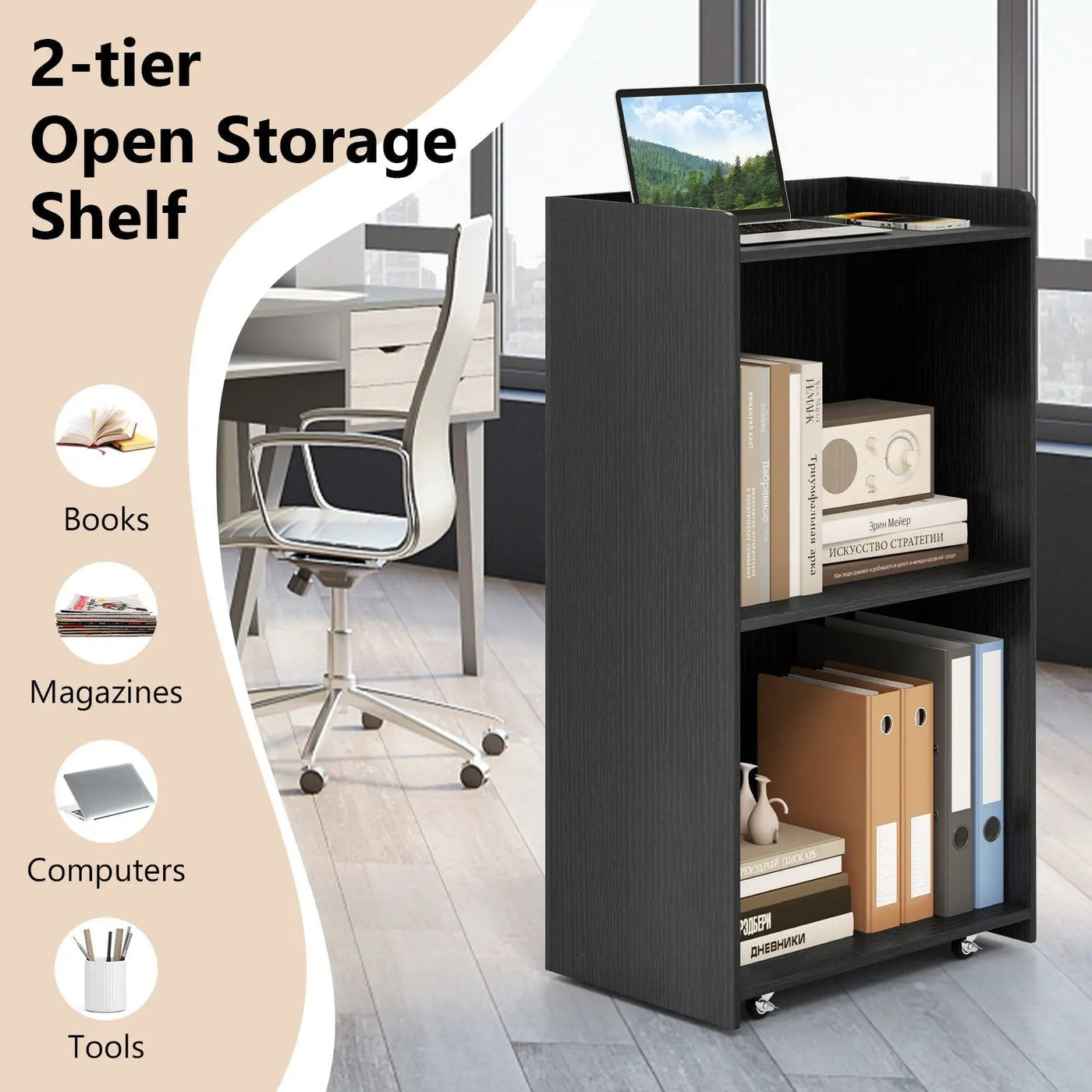 Rolling Podium Stand with 2 Shelves and Lockable Wheels by DirectDeals
