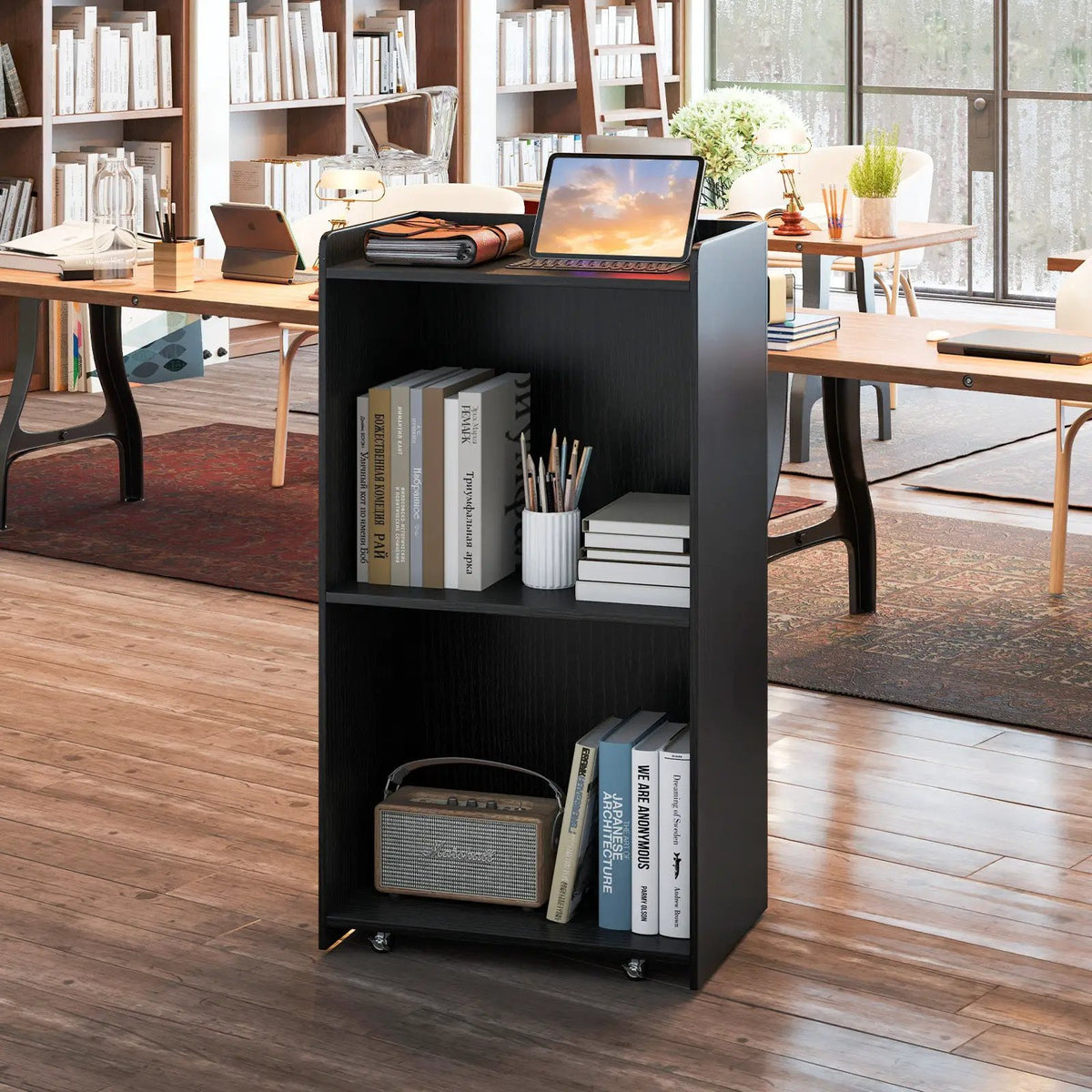 Rolling Podium Stand with 2 Shelves and Lockable Wheels by DirectDeals