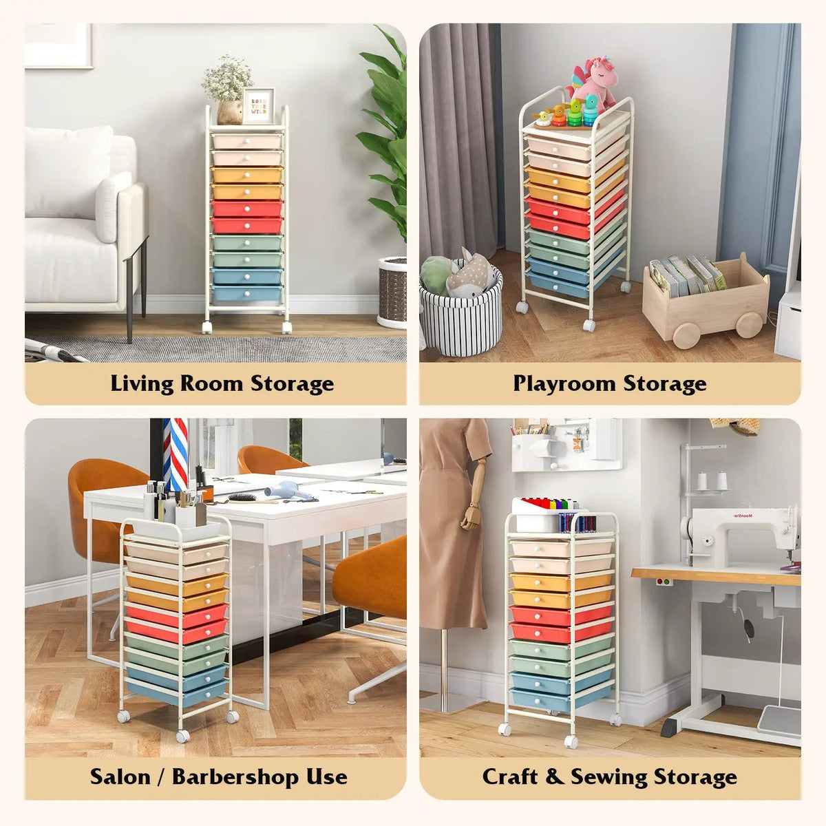 10 Drawer Rolling Storage Cart Organizer with 4 Universal Casters by DirectDeals
