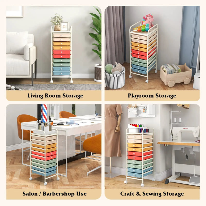 10 Drawer Rolling Storage Cart Organizer with 4 Universal Casters by DirectDeals