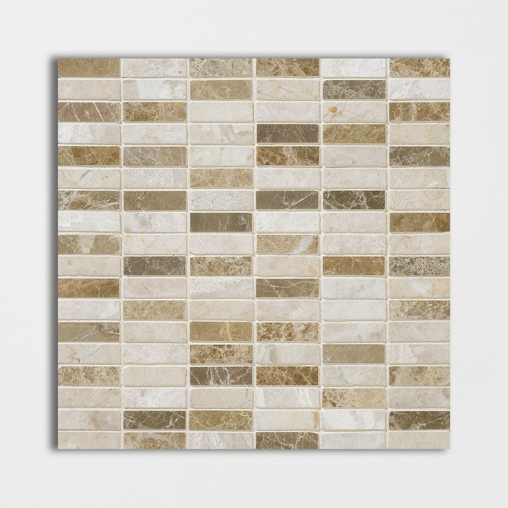 Geneve, Rome Blend Polished 5/8x2 Marble Mosaics 12x12 Marble Polished 12x12 Mosaics