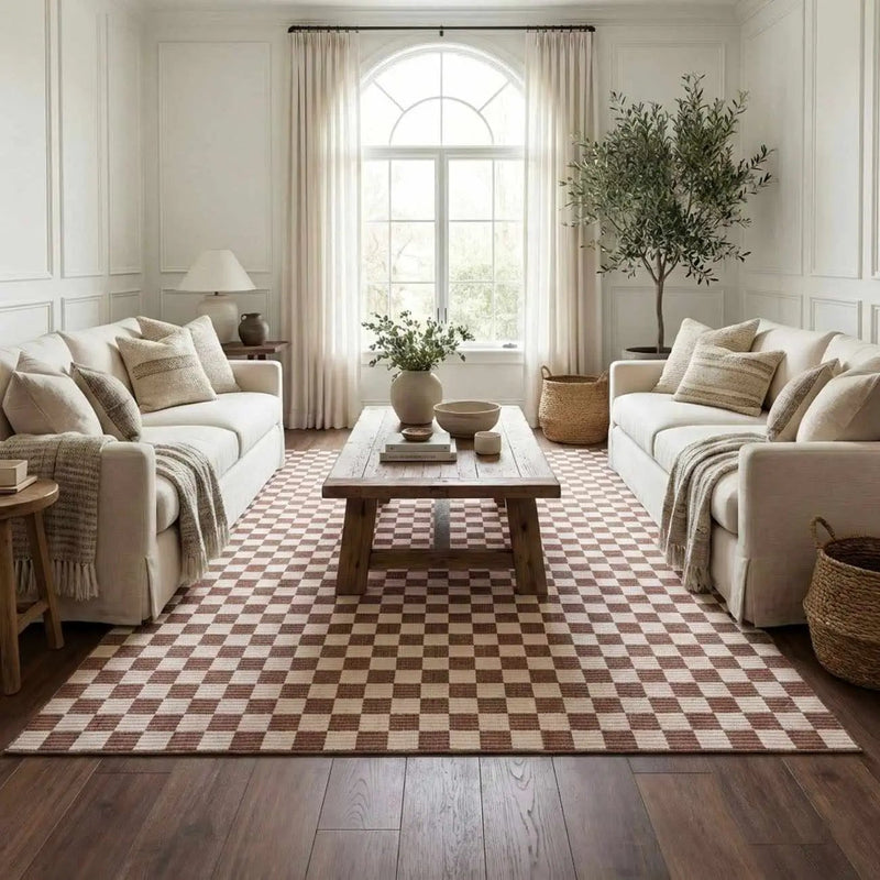 Kaysar Brown Checkered Washable Area Rug by Boutique Rugs