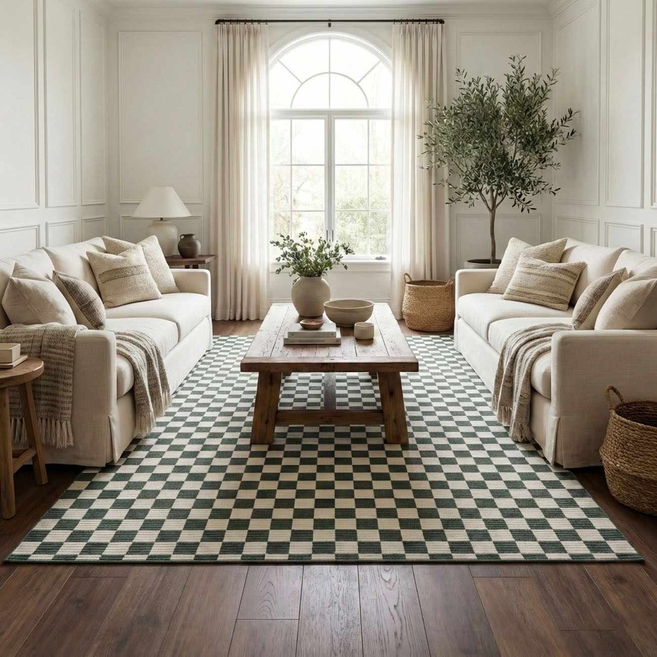 Kaysar Oil Green Checkered Washable Area Rug by Boutique Rugs