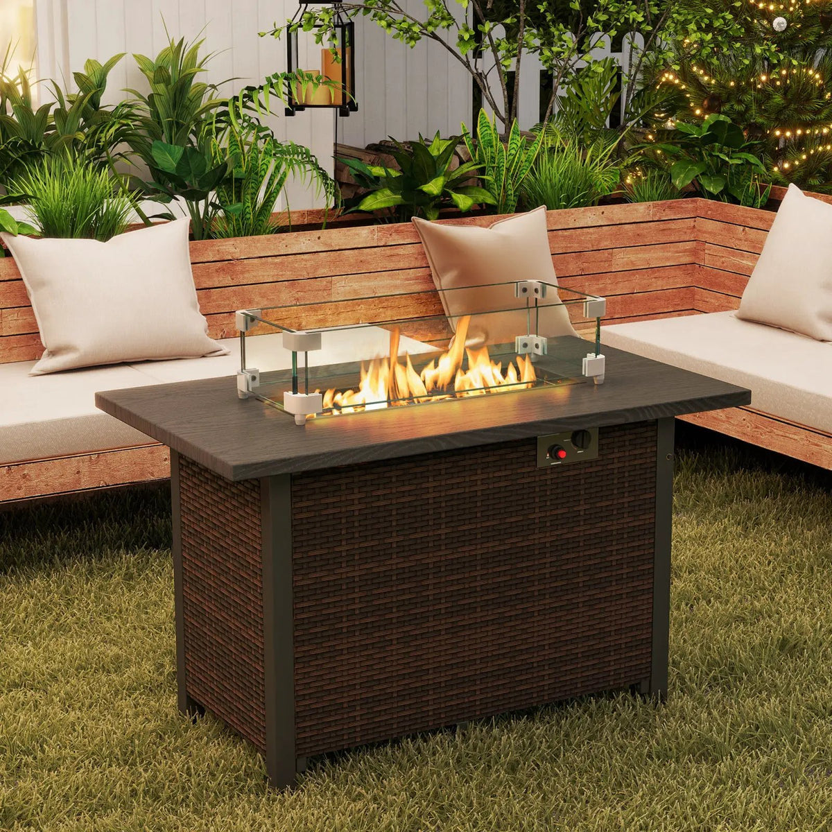 50000 BTU 2 Inch ropane Gas Fire Pit Table with Wind Guard and Glass Rocks by DirectDeals