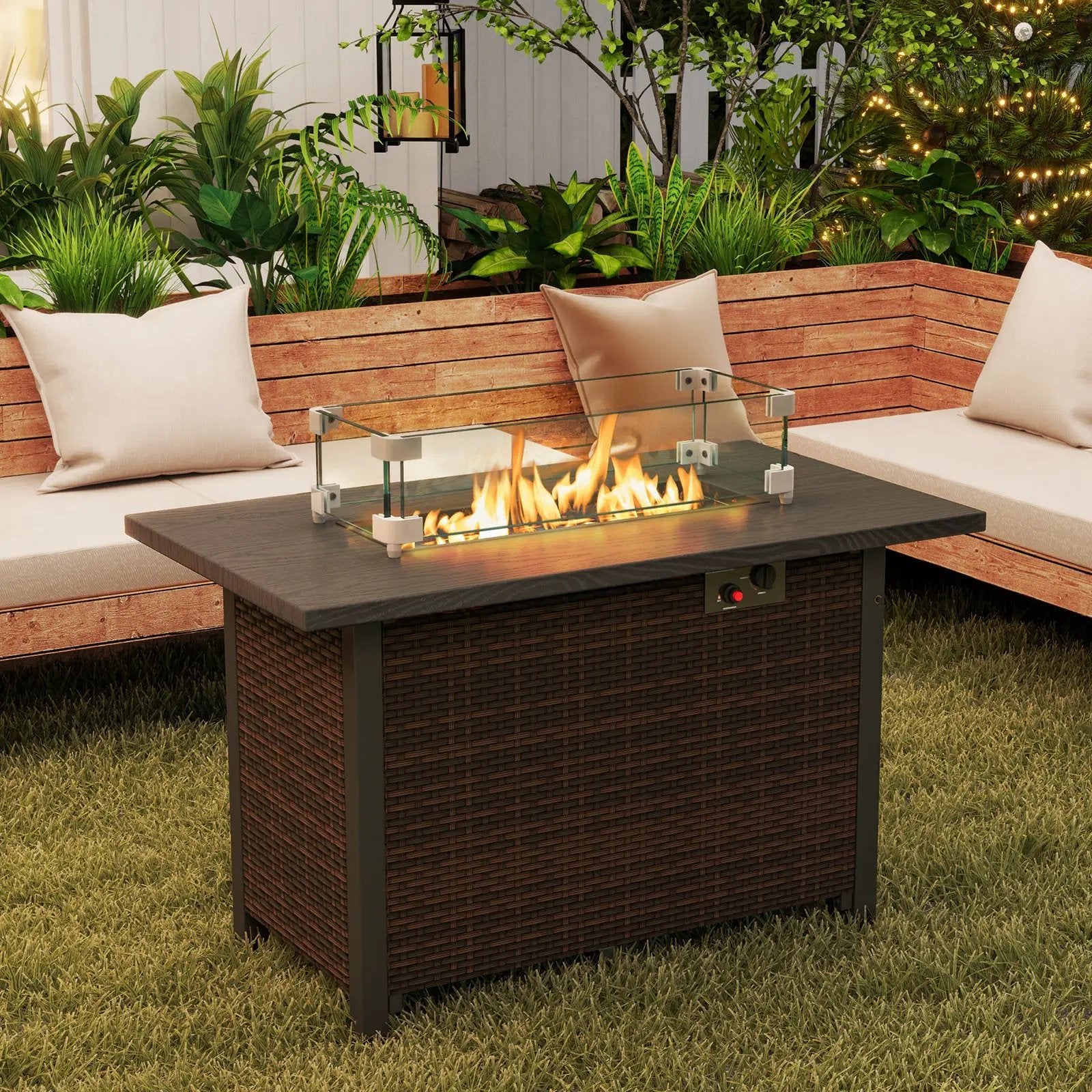 50000 BTU 2 Inch ropane Gas Fire Pit Table with Wind Guard and Glass Rocks by DirectDeals