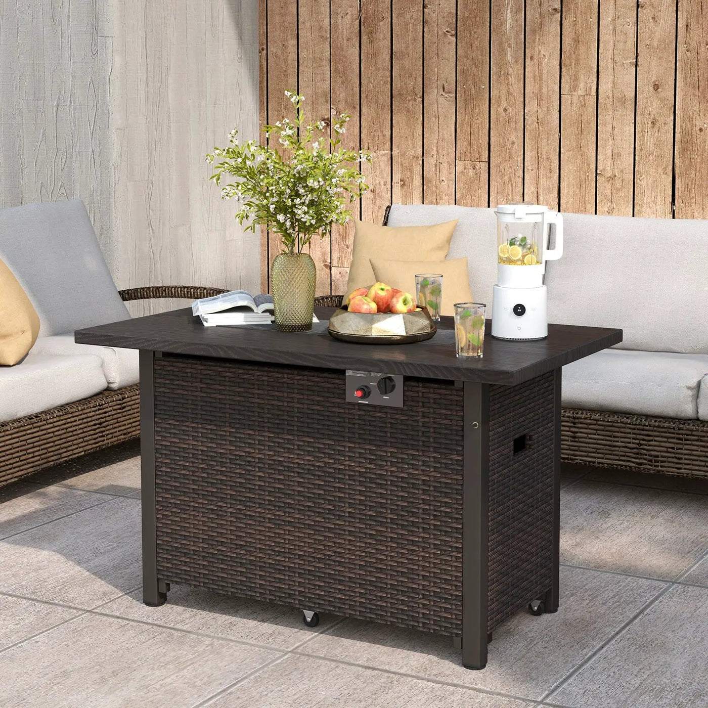 50000 BTU 2 Inch ropane Gas Fire Pit Table with Wind Guard and Glass Rocks by DirectDeals