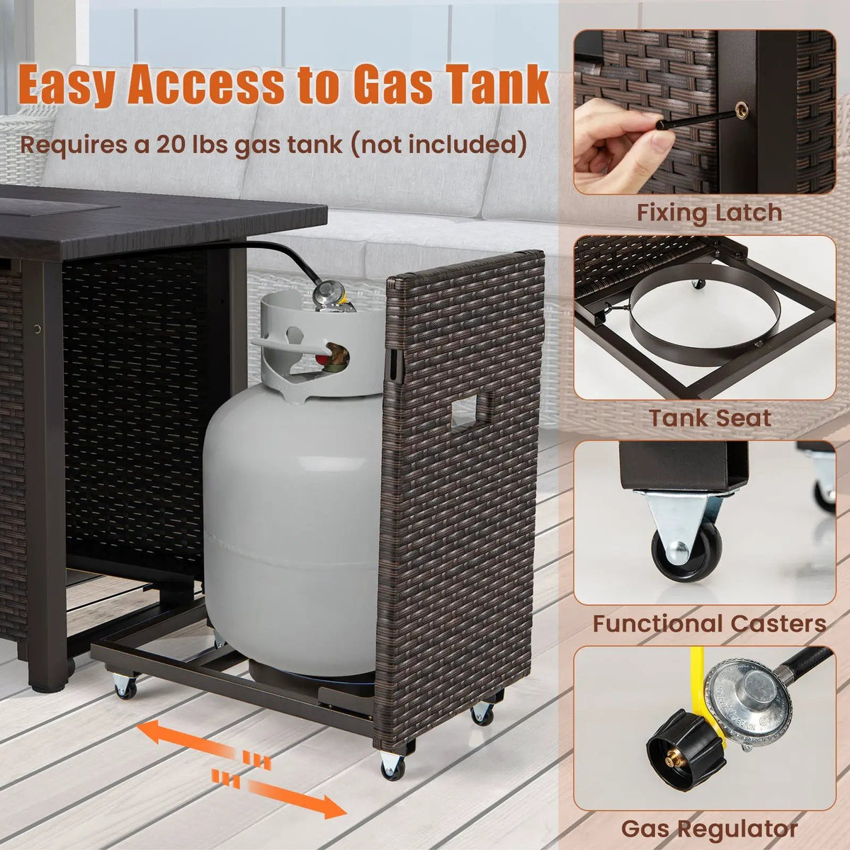 50000 BTU 2 Inch ropane Gas Fire Pit Table with Wind Guard and Glass Rocks by DirectDeals
