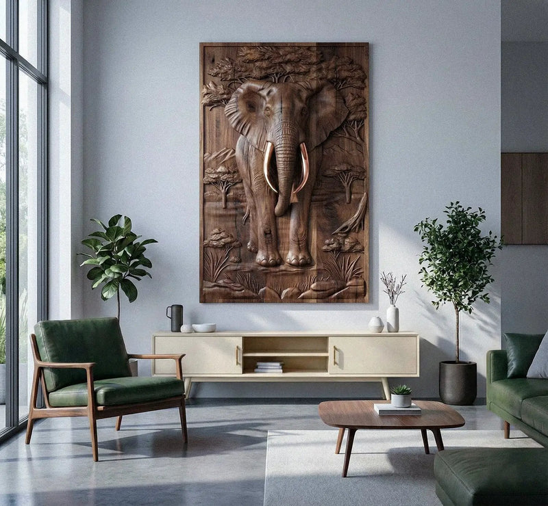 Majestic African Elephant 3D Relief Wood Wall Art by Gizz