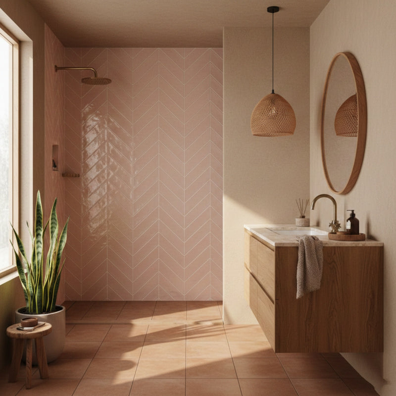 Blush Glossy Chevron Ceramic Tiles 2x6 Ceramic Glossy 2x6 Tiles — 2
