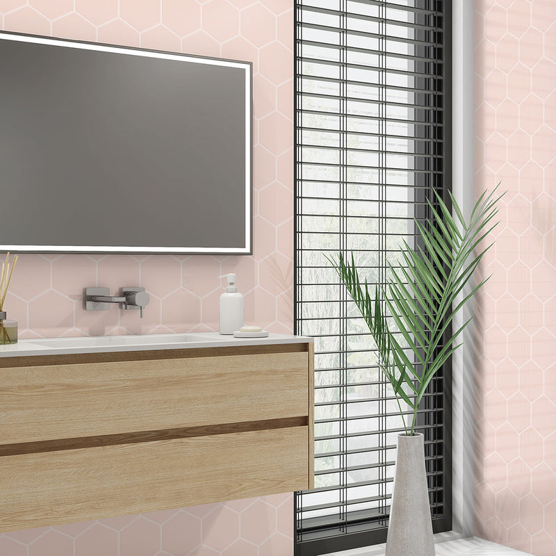 Blush Glossy Hexagon 5 Ceramic Tiles 5 Ceramic Glossy 6x6 Tiles — 2