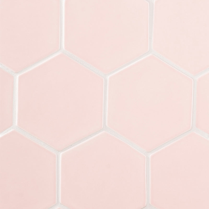 Blush Glossy Hexagon 5 Ceramic Tiles 5 Ceramic Glossy 6x6 Tiles — 2