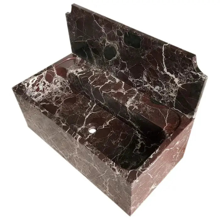 Rosso Levanto Deep Burgundy Marble Wall-Mount Bathroom Sink 30x16 With Backsplash by GobekDesign
