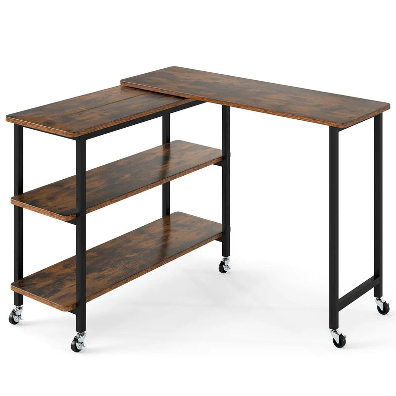 360° Rotating Sofa Side Table with Storage Shelves and Wheels by DirectDeals