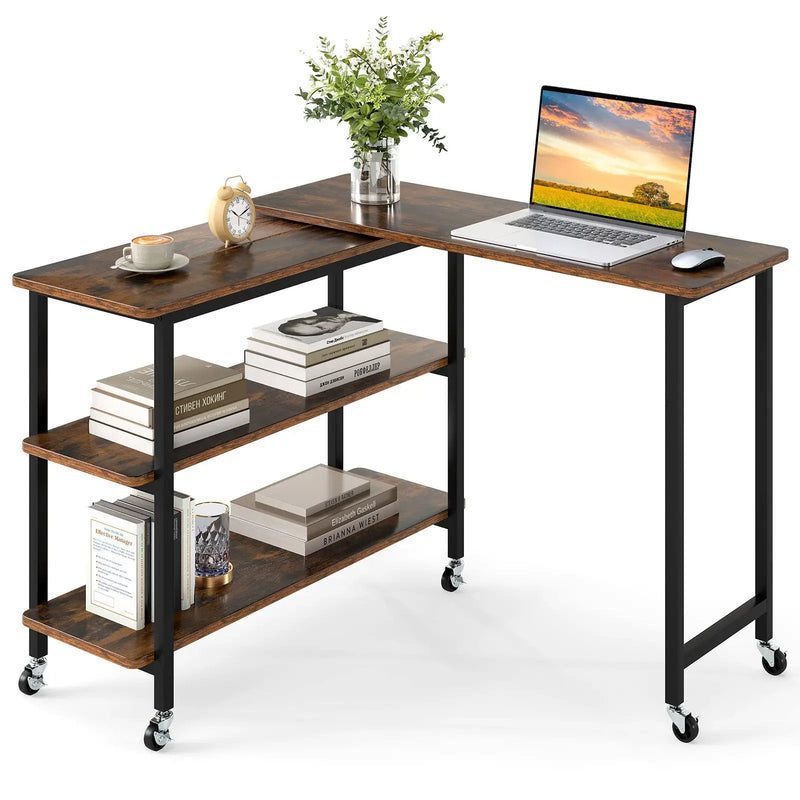 360° Rotating Sofa Side Table with Storage Shelves and Wheels by DirectDeals