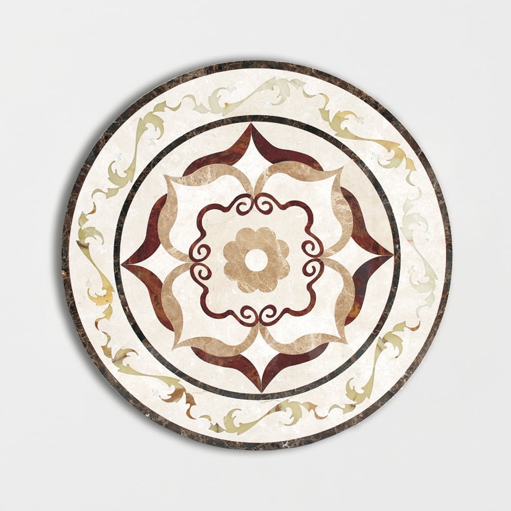Round Aluminum Backed Multi Finish August Green Marble Medallions 48 Marble Multi Finish 48x48 Medallions