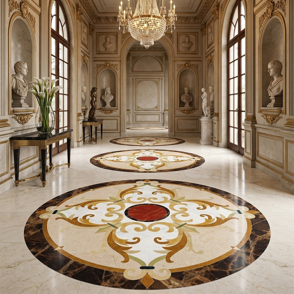 Round Aluminum Backed Multi Finish Delight Marble Medallions 48 Marble Multi Finish 48x48 Medallions — 2