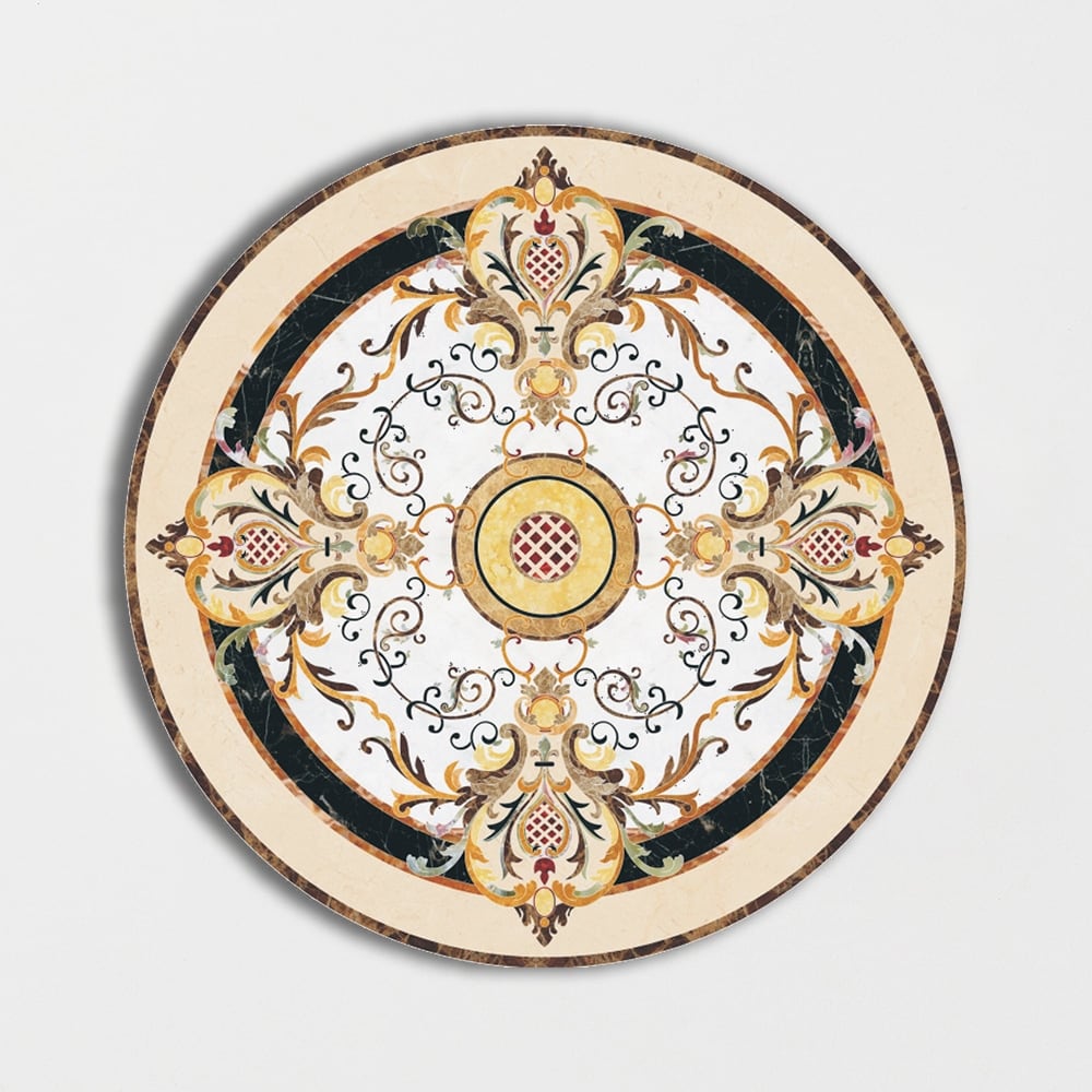 Round Aluminum Backed Multi Finish Flourishing Black Marble Medallions 48 Marble Multi Finish 48x48 Medallions