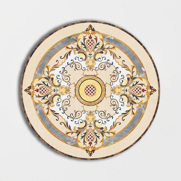 Round Aluminum Backed Multi Finish Flourishing Gray Marble Medallions 48