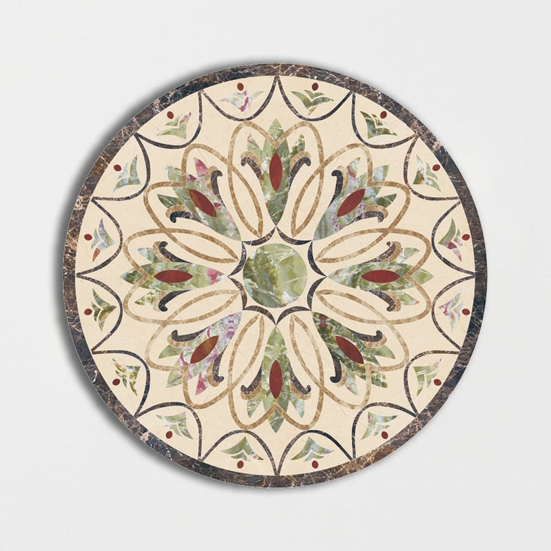 Round Aluminum Backed Multi Finish Lilys Crown Marble Medallions 60 Marble Multi Finish 48x48 Medallions