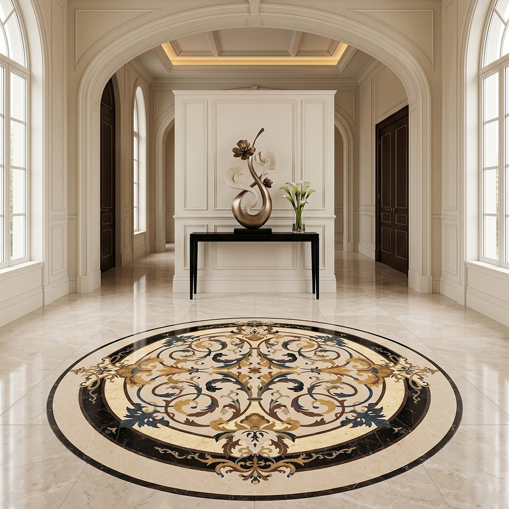Round Aluminum Backed Multi Finish Lucerne Marble Medallions 60 Marble Multi Finish 48x48 Medallions — 2