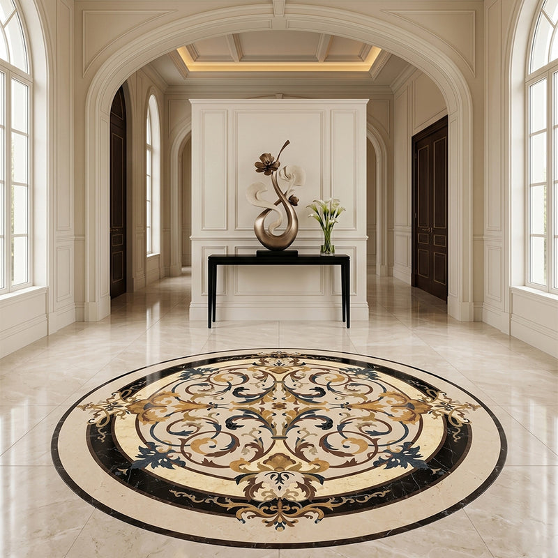 Round Aluminum Backed Multi Finish Lucerne Marble Medallions 60 Marble Multi Finish 48x48 Medallions — 2