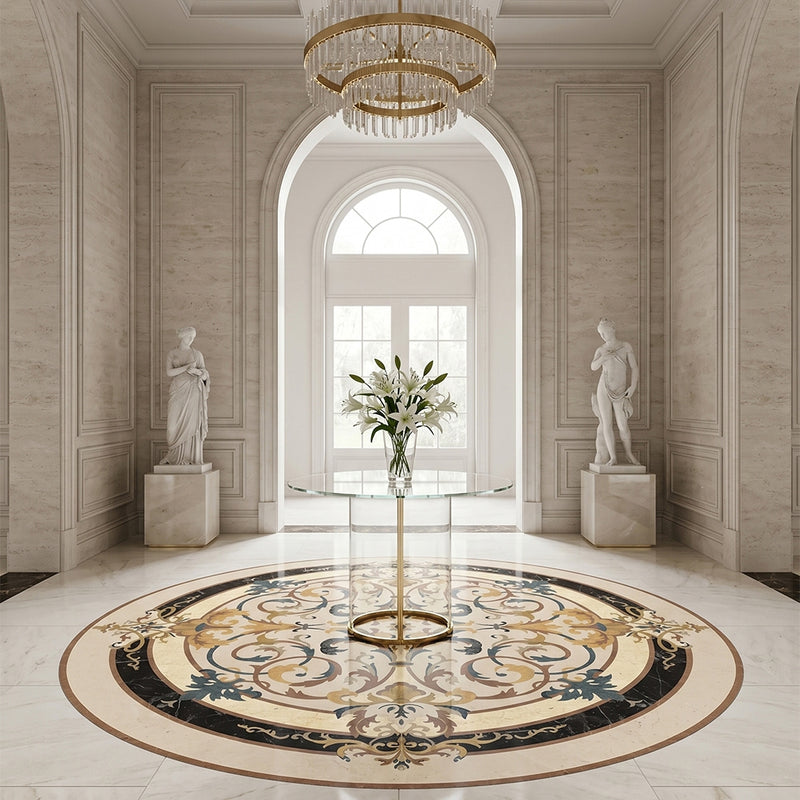 Round Aluminum Backed Multi Finish Lucerne Marble Medallions 60 Marble Multi Finish 48x48 Medallions — 4