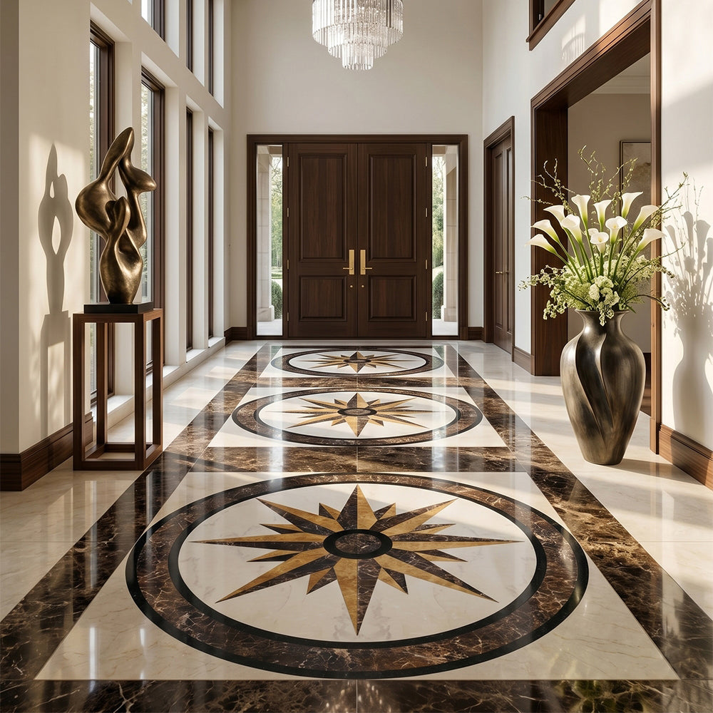 Round Aluminum Backed Multi Finish North Star Marble Medallions 36 Marble Multi Finish 36x36 Medallions — 2