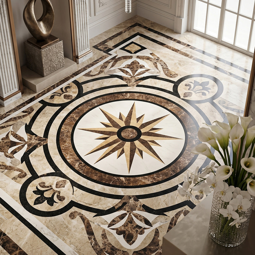 Round Aluminum Backed Multi Finish North Star Marble Medallions 36 Marble Multi Finish 36x36 Medallions — 6
