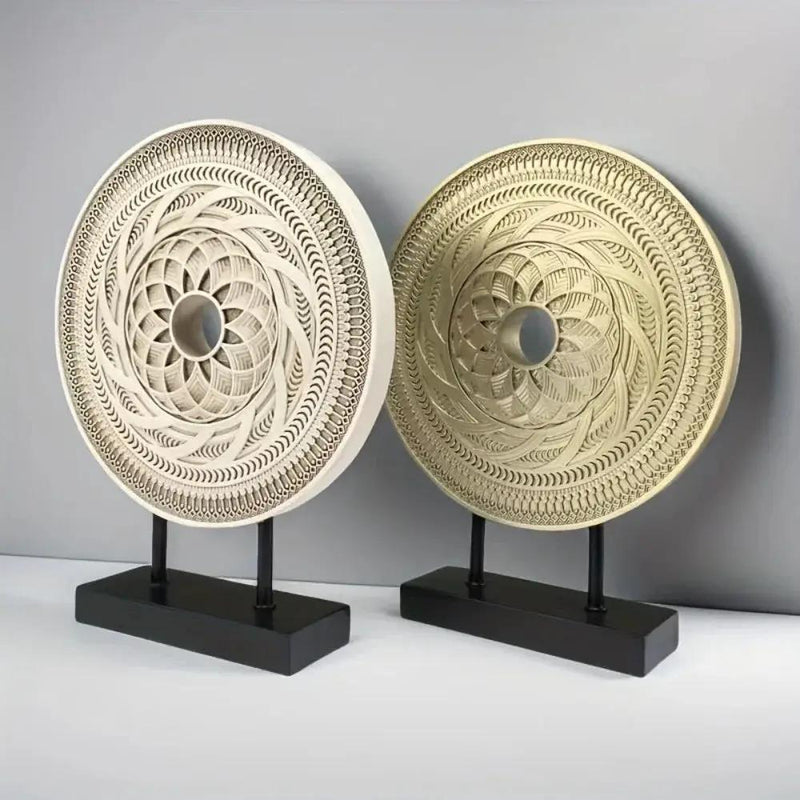 Handcrafted Round Wooden Decorative Disc Sculpture with Stand by House Of Avana