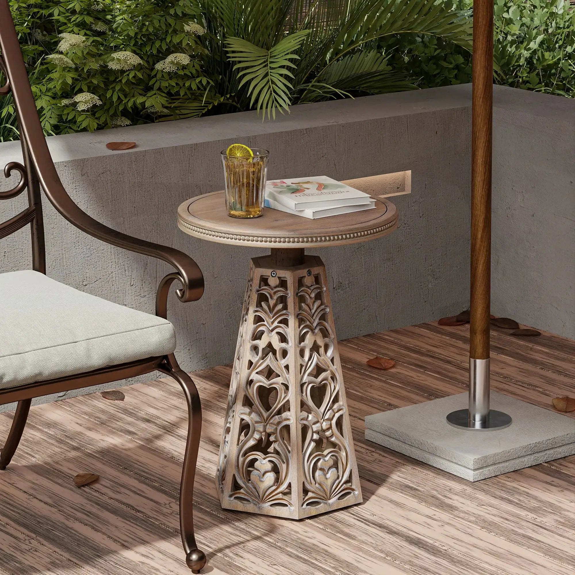 Round Table - Hand Carved Wood Small by House Of Avana
