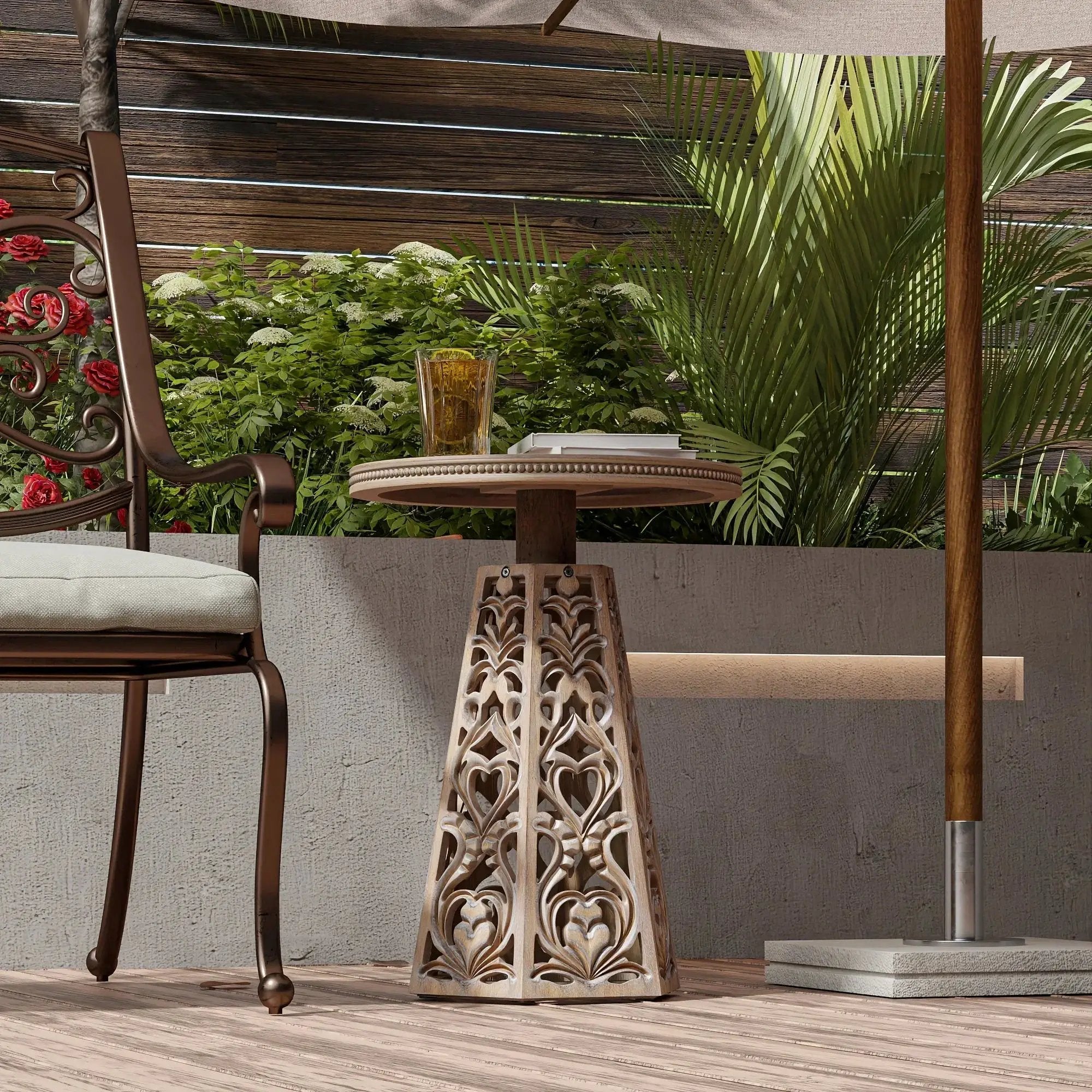 Round Table - Hand Carved Wood Small by House Of Avana