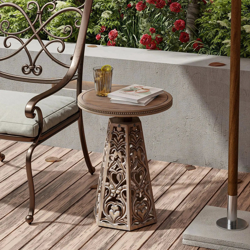 Round Table - Hand Carved Wood Small by House Of Avana