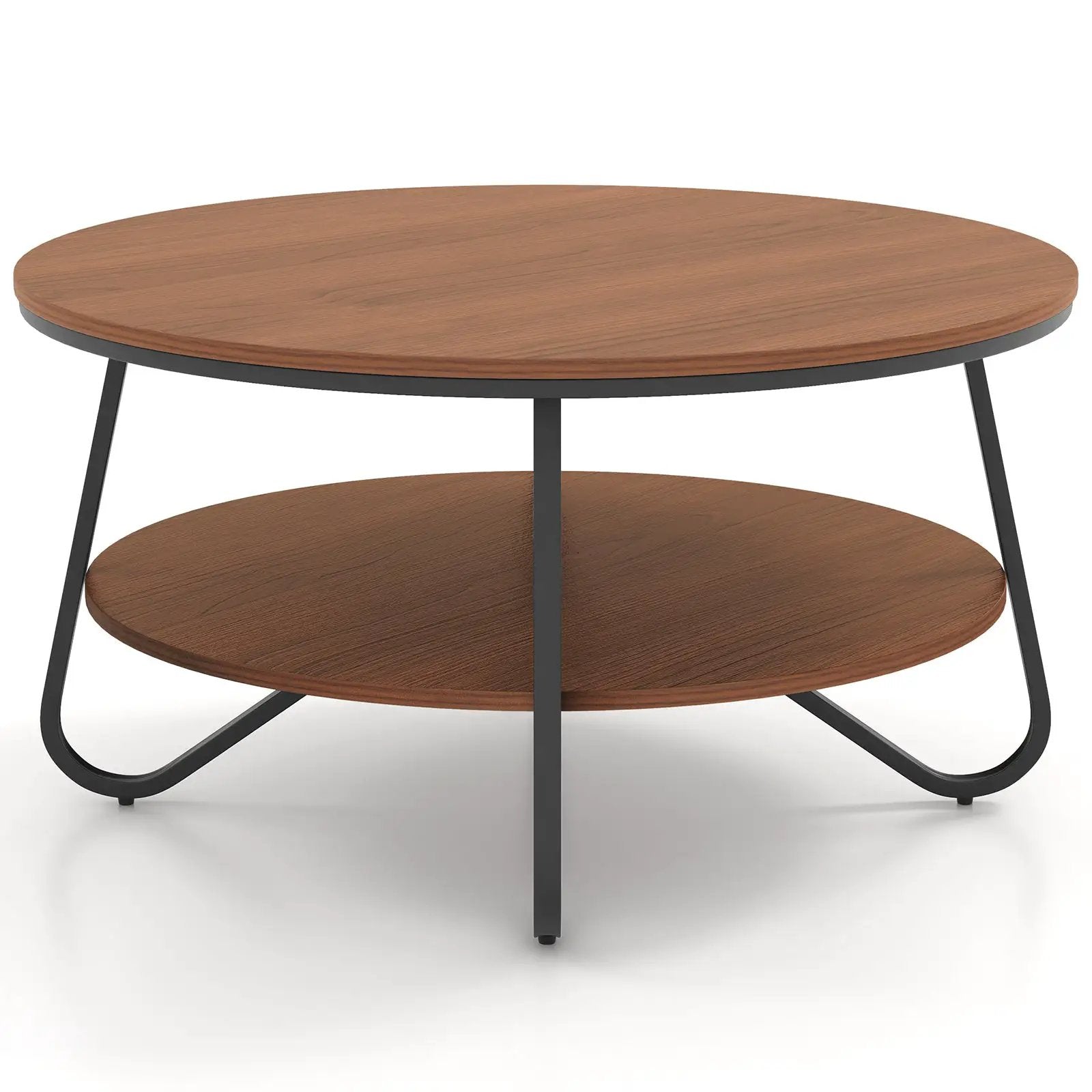 33.5 Inch Round Coffee Table with Wood Grain Finish and Heavy-duty Metal Frame-Walnut by DirectDeals