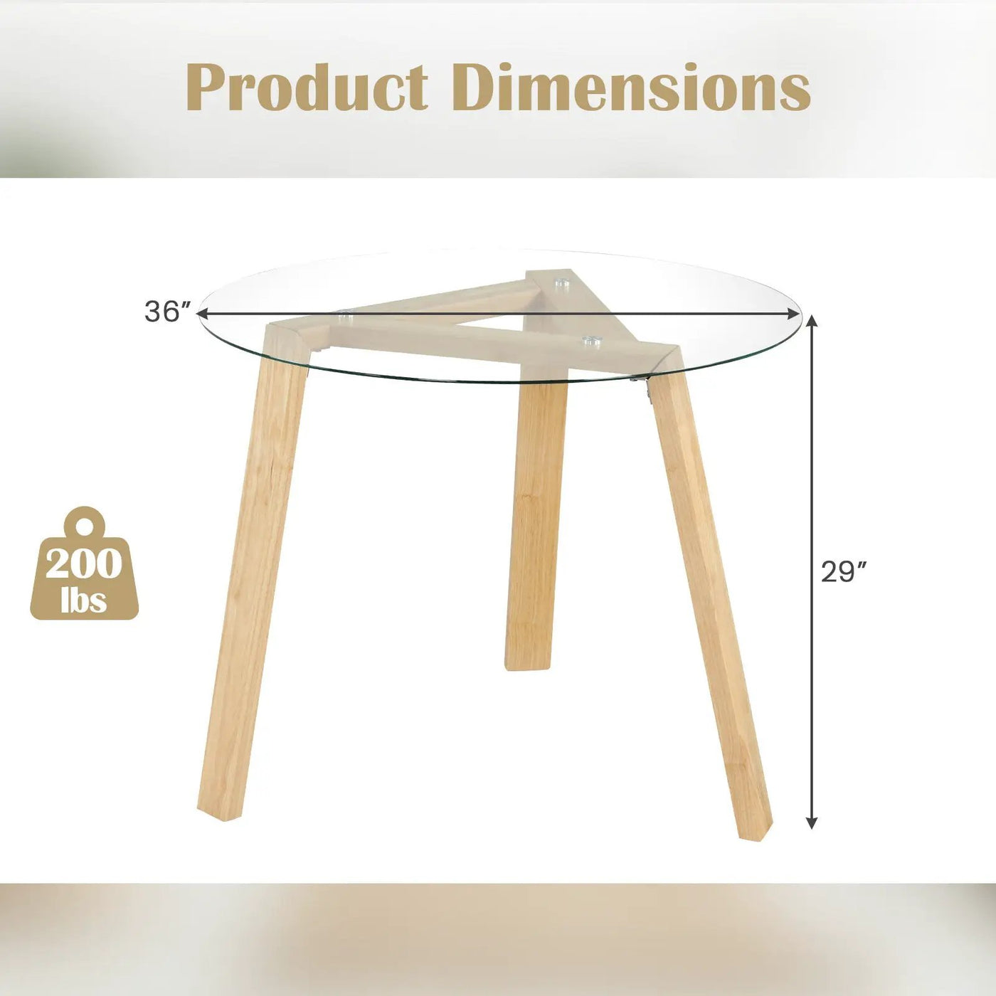 36 Inches Round Glass Dining Table for 4 with Rubber Wood Frame by DirectDeals