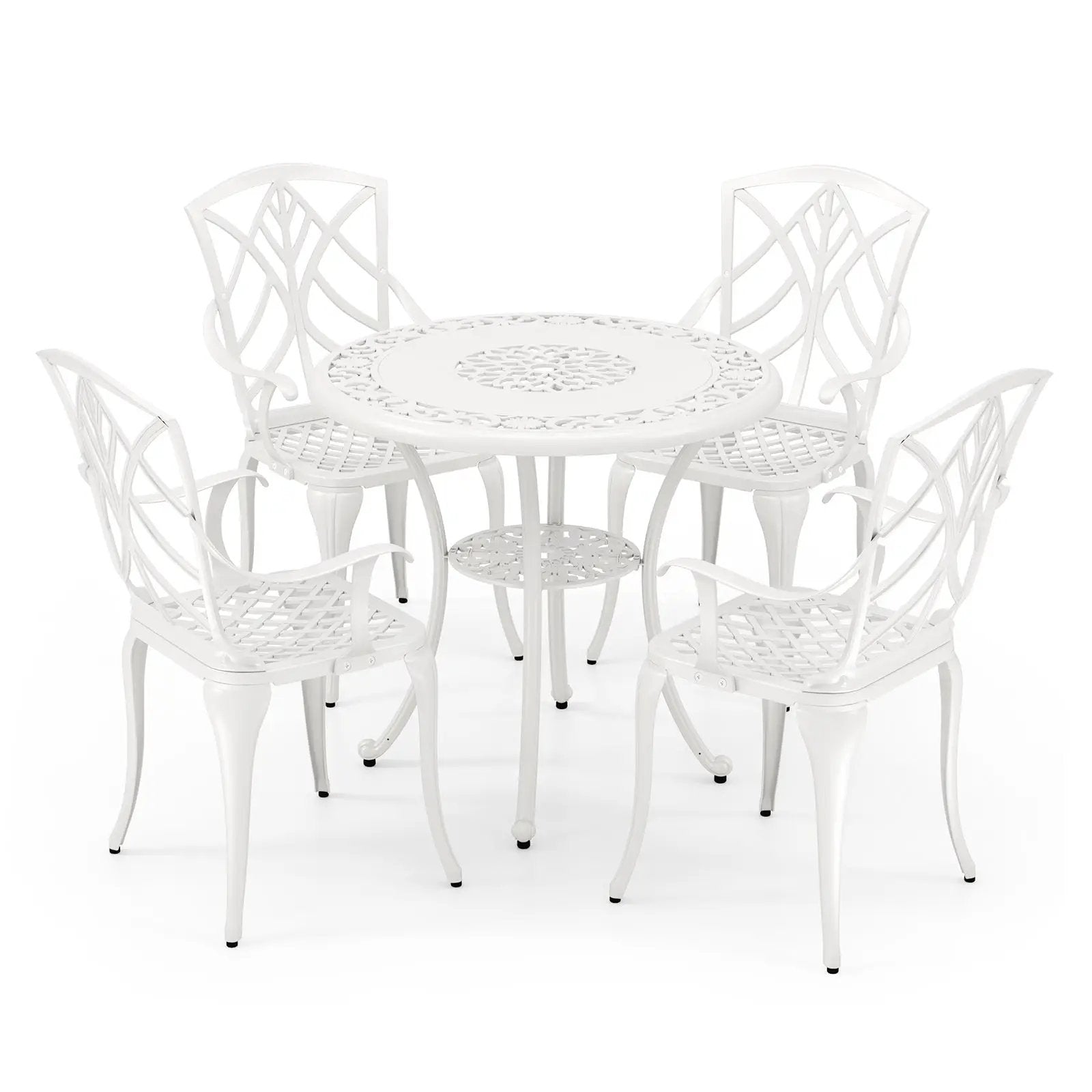 Set of 4 Cast Aluminum Patio Dining Chairs with Armrests and Decorative Patterns by DirectDeals