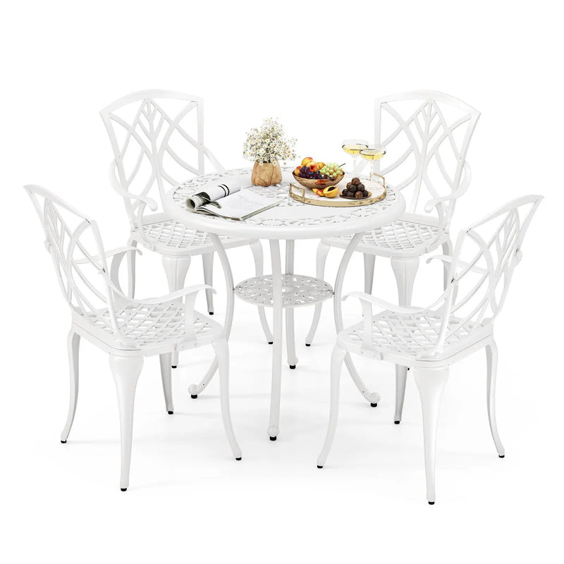 31.5 Inch Round Patio Dining Table for 4 Cast Aluminum with 2-Inch Umbrella Hole by DirectDeals