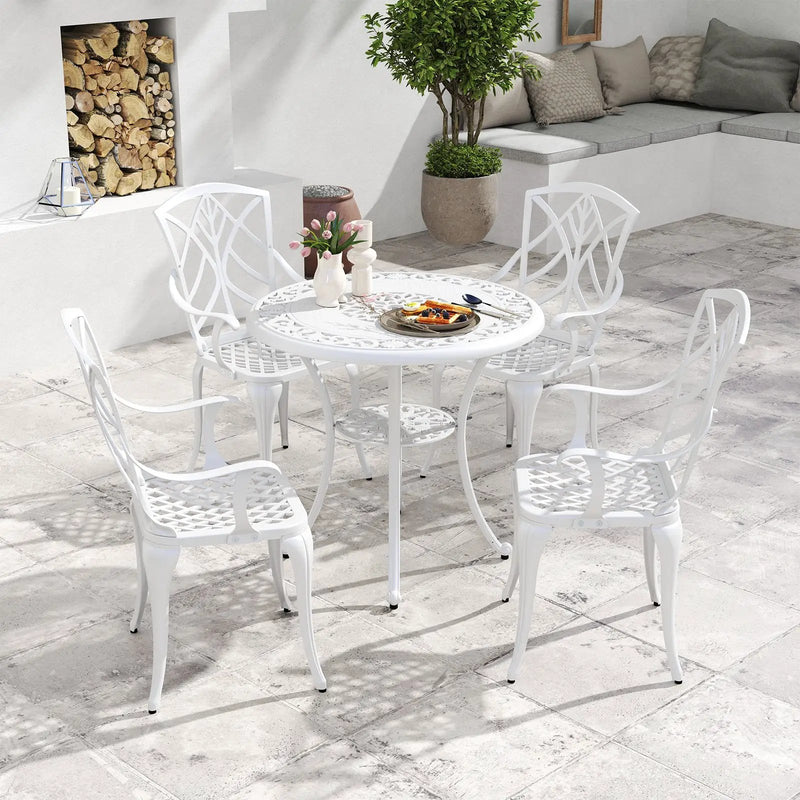 Set of 4 Cast Aluminum Patio Dining Chairs with Armrests and Decorative Patterns by DirectDeals