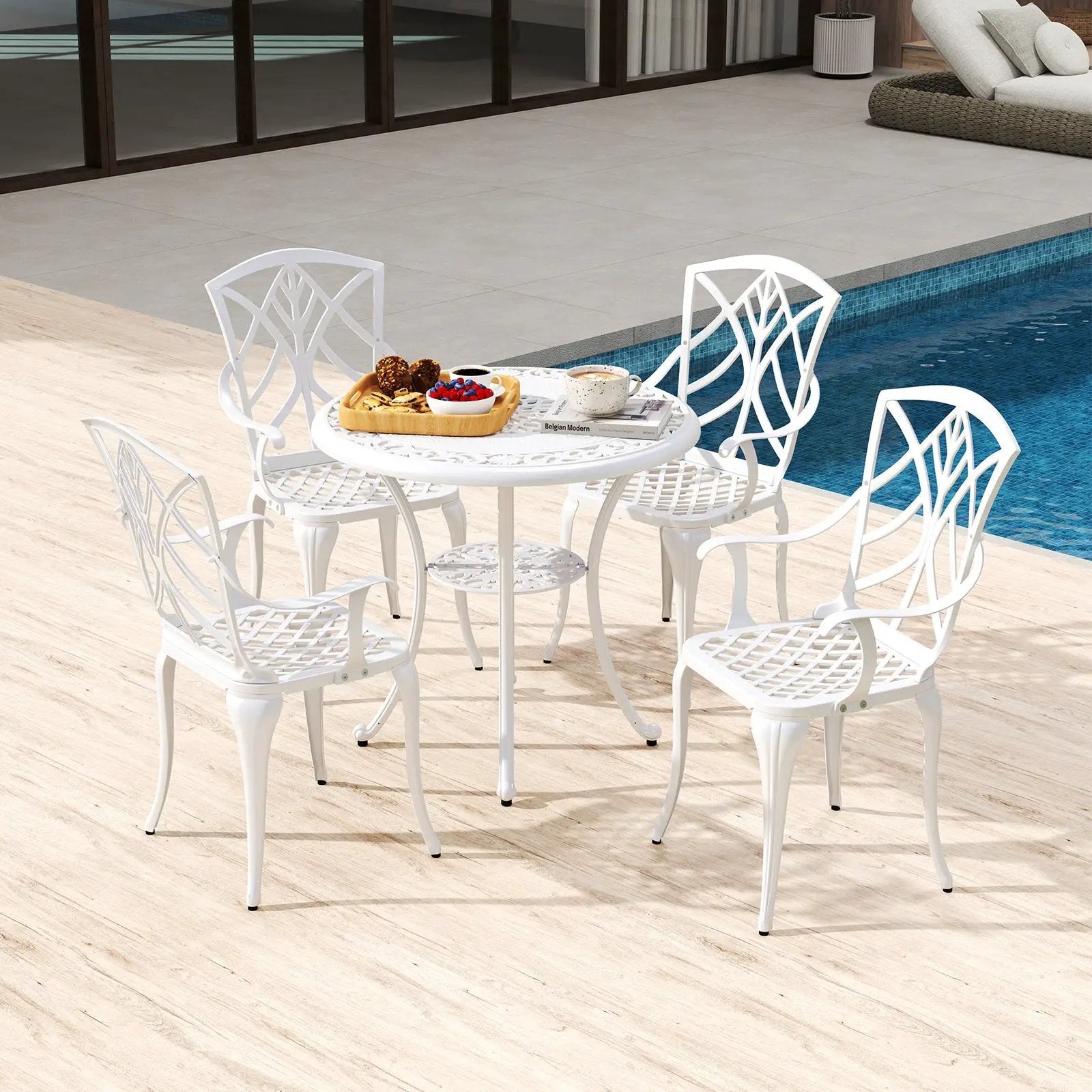 31.5 Inch Round Patio Dining Table for 4 Cast Aluminum with 2-Inch Umbrella Hole by DirectDeals